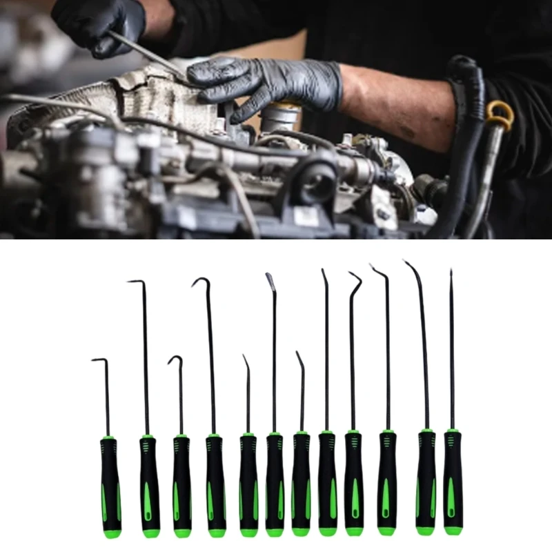 12 Piece Pull Pick Set for Detail Repair, Seal Puller with Mixed End Styles, Steel Stems and Comfort Handles for D7YA