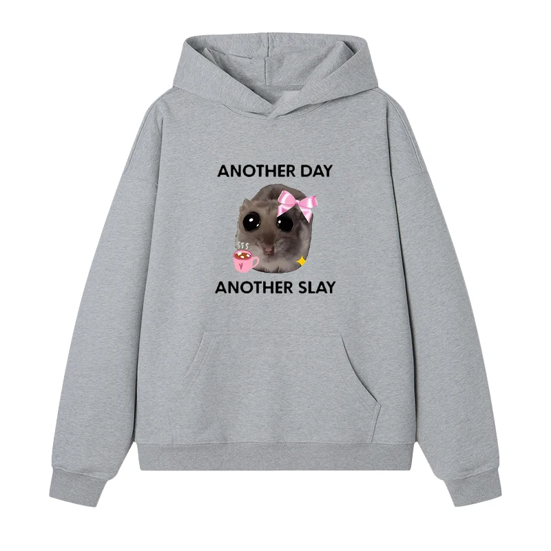 ANOTHER DAY ANOTHER SLAY Funny hamster Meme printed Hoodie Men women Harajuku fashion Fleece pullover Long sleeve streetwear
