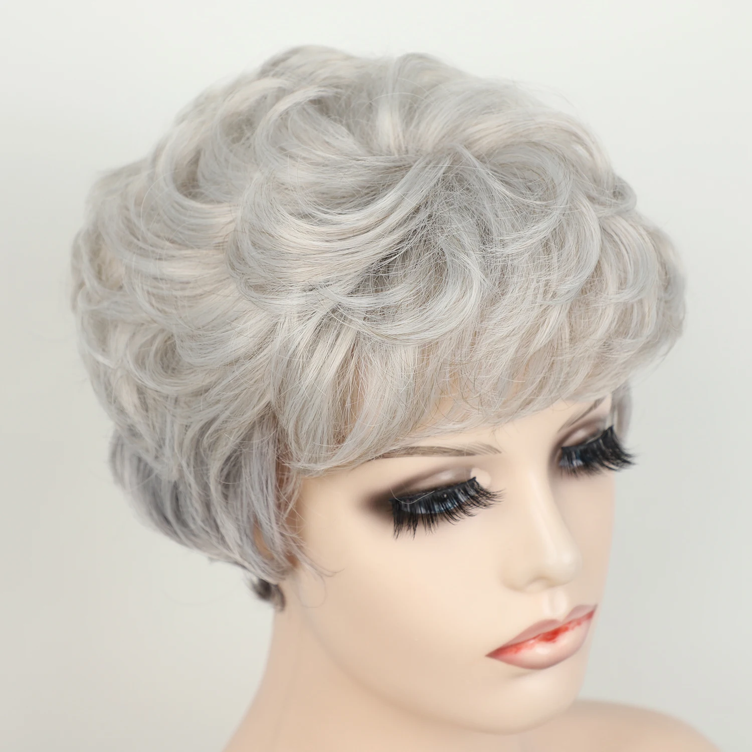 Soft Healthy Mommy Wigs Short Curly Hair Natural Grey Ombre Synthetic Wigs Heat Resistant Costume Party Wigs for Women