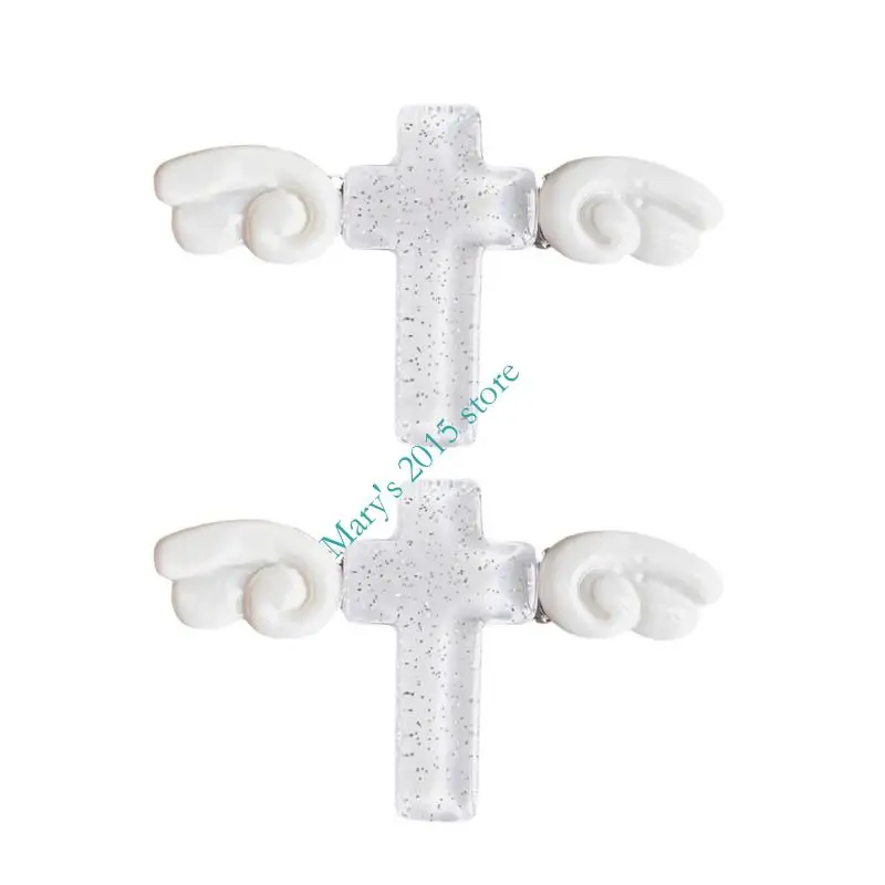 1 Pair Punk Aesthetic Hairpin Crucifix With Glitter Wing Hair Clip For Women And Girls Black White Pink Option