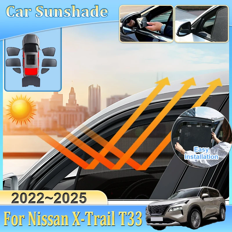 

Car Window Sunshade For Nissan X-Trail T33 Rogue E-Power 2022-2025 Visor Mesh Anti-UV Windshield Frame Curtain Auto Accessories