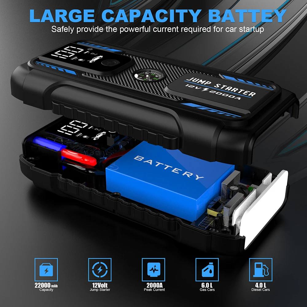Power Bank 2000A 12V Car Battery Jump Starter Portable Charger Car Booster Auto Starting Device Emergency Starter