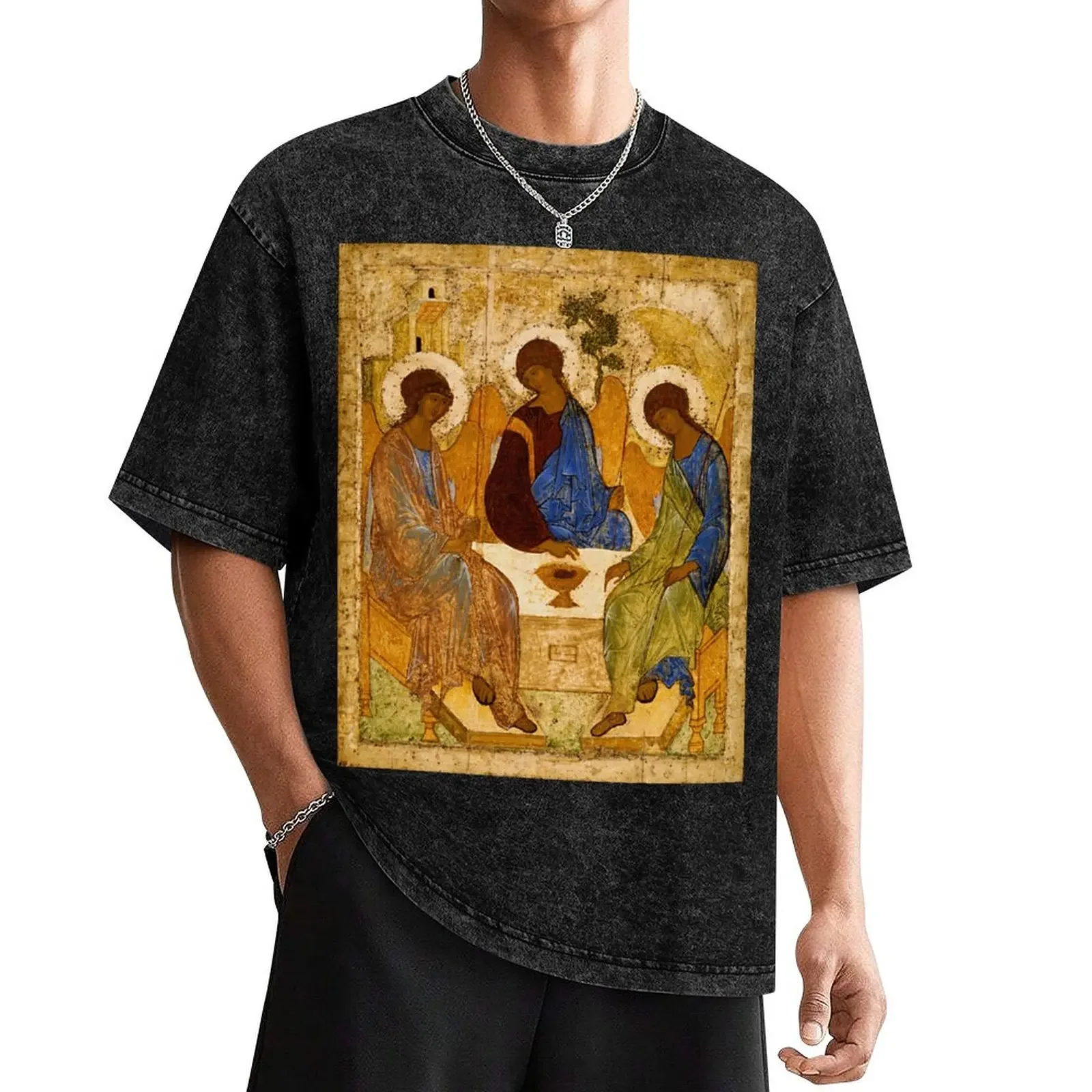 Holy Trinity Painting Rublev Trinity Print Icon Christian Religious Wall art T-Shirt customizeds essential t shirt men tshirt