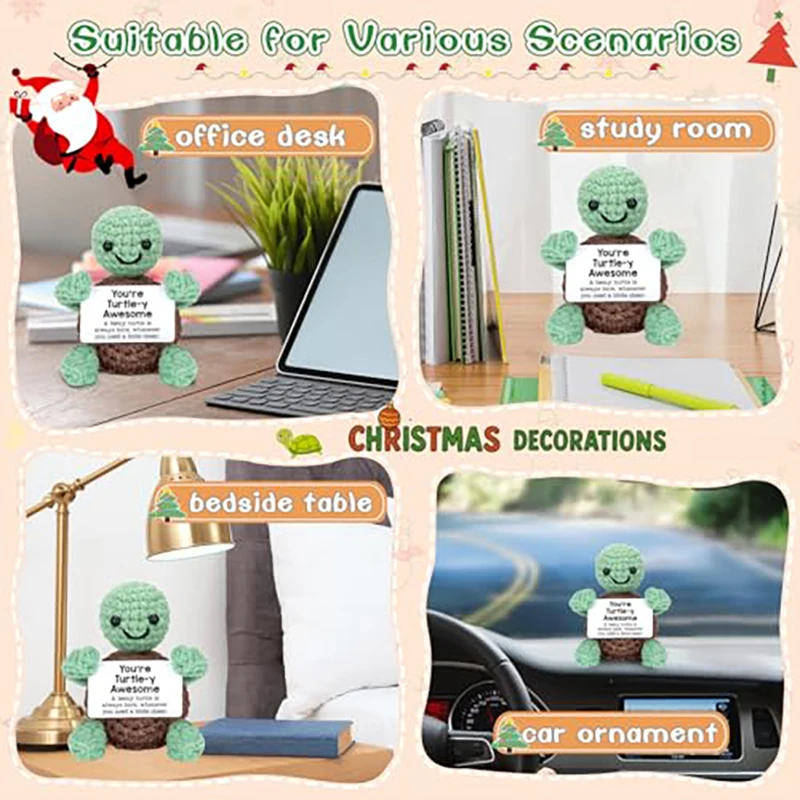 صغيرة مضحك السلاحف عيد الميلاد هدايا عيد الميلاد للنساء الرجال الأحفاد تخزين المواد لطيف الاشياء الإيجابية الكروشيه الزينة #4