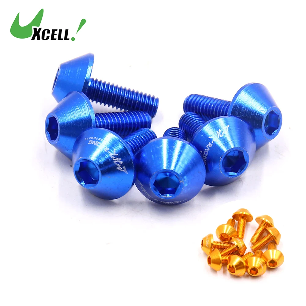 Uxcell 4/6/8/10pcs M6x15 Blue Yellow Aluminum Alloy Motorcycle Hex Socket Head Bolts Screws Car Replacement Universal parts