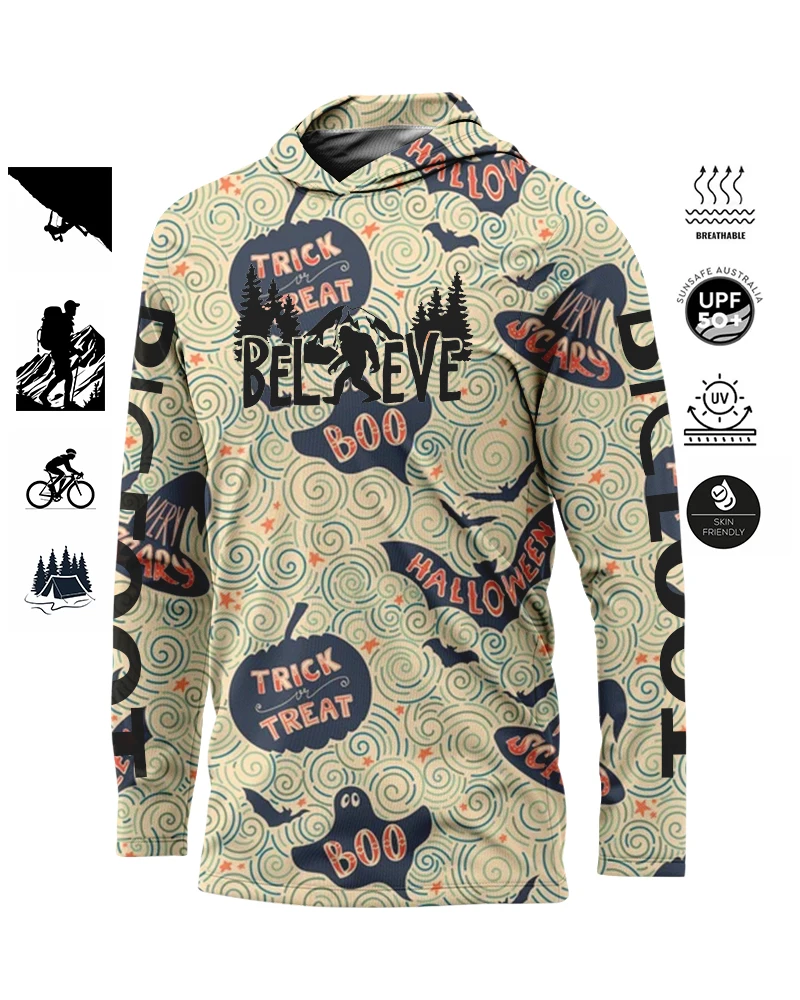 BIGFOOT Fishing Shirt Hoodie Halloween Men's Long Sleeve Shirt UPF 50+Uv Protective Quick Drying Top Outdoor 3D 3D Print Fishing