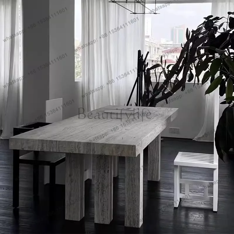 Wabi Sabi retro dining table minimalist silver gray conference table
