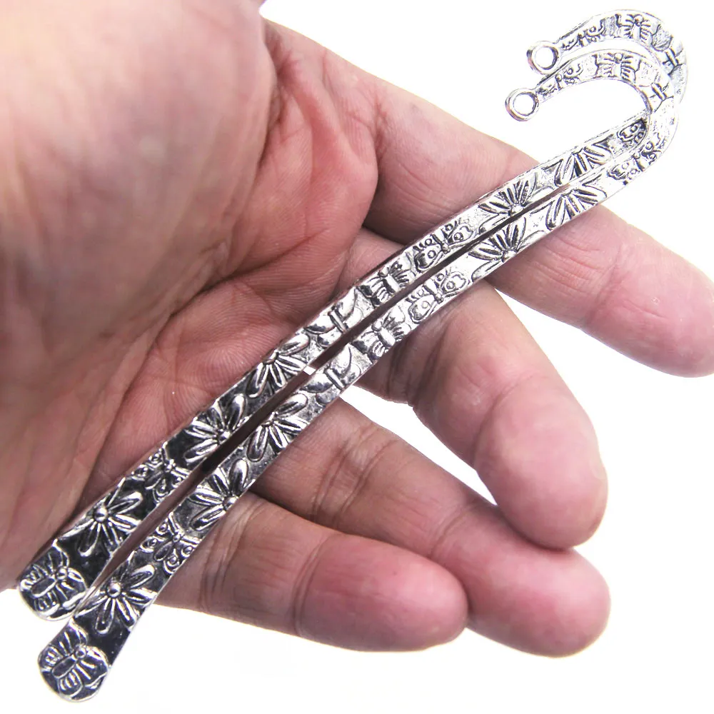 Silver Tone Rose Flowers Butterfly Animal Carved Bookmarks With Loop Jewelry Diy Making Findings Wholesales 124mm