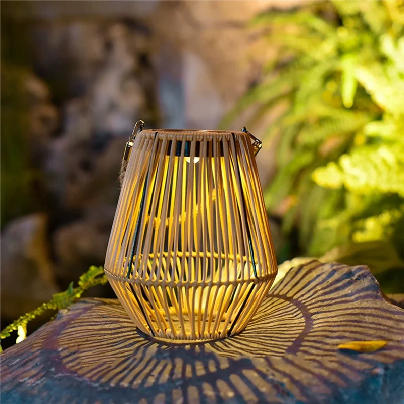 A27F-lanterne solaire extérieure en rotin, lampe de jardin LED en osier étanche pour décoration de Patio dans la cour de jardin