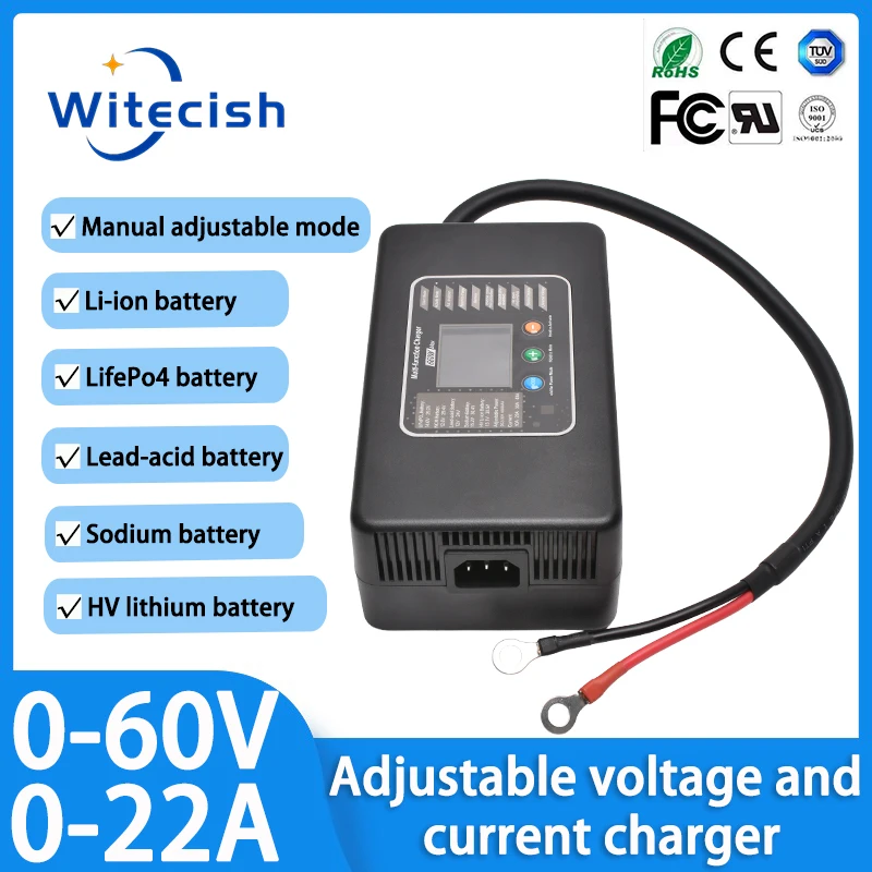 0V-60V 0A-22A/0V-30V 0A-40A Adjustable Lithium Battery Charger 12V 24V 36V 48V 60V 10A 15A 20A 30A 40A Li-ion ion Lifepo4 LFP