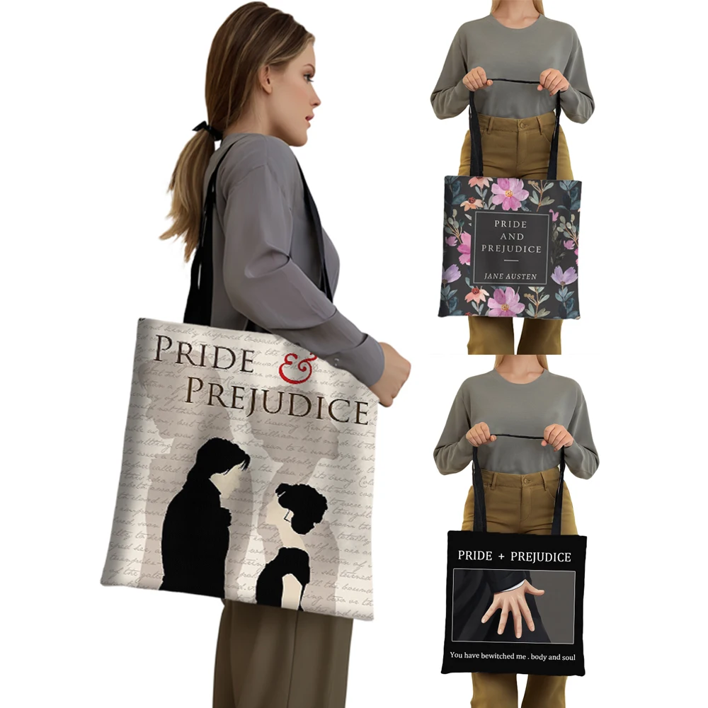 Pride and Prejudice Print Tote Bags Darcy Hand Flex Scene Women Handbag Jane Austen Shoulder Bag Ladies Reuseable Shopping Bags