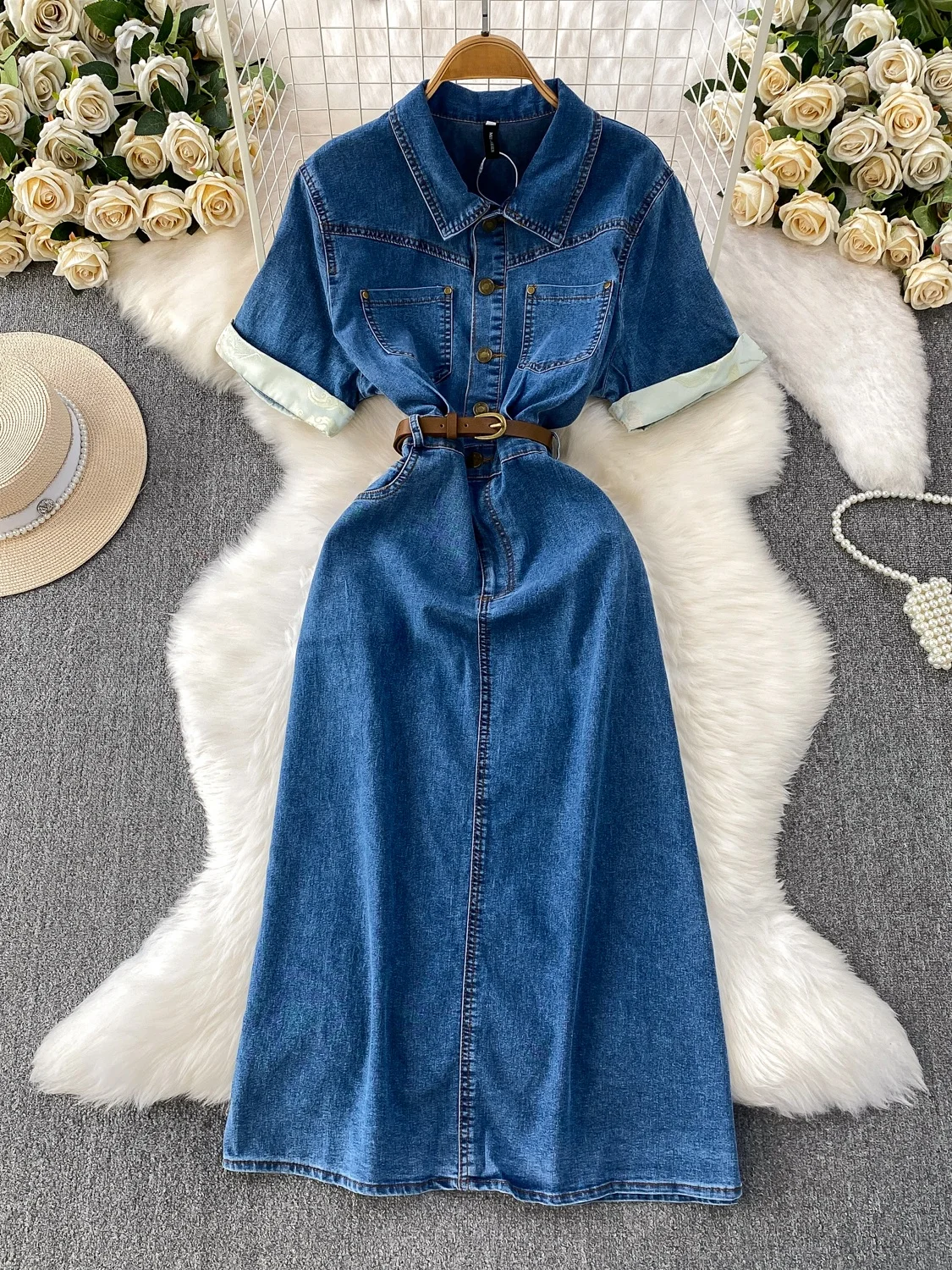 

Ретро Гонконг Sle на одной пуговице Insert Sve Dr Женское осенне-зимнее платье длиной выше колена Dr Ele H...