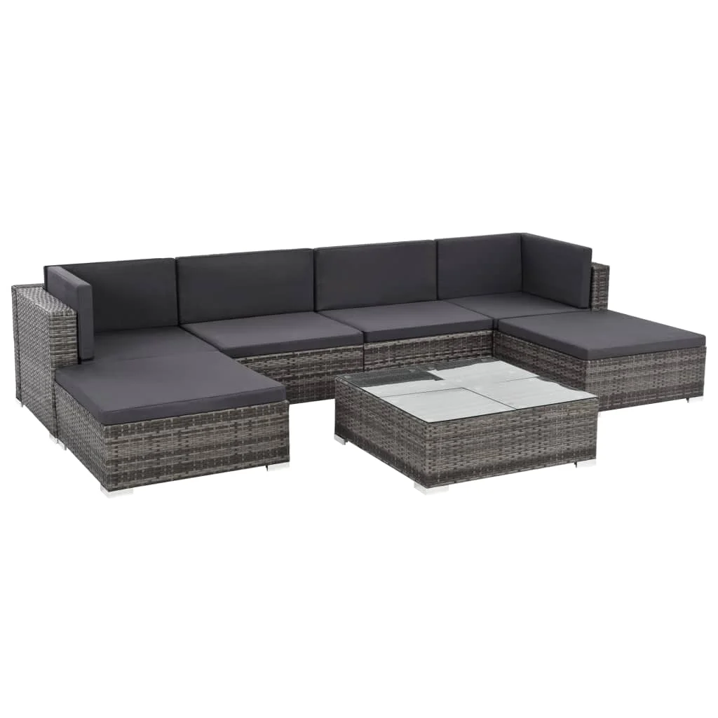 

7 Piece Patio Lounge Set with Cushions Poly Rattan Gray Outdoor Table and Chair Sets Outdoor Furniture Sets