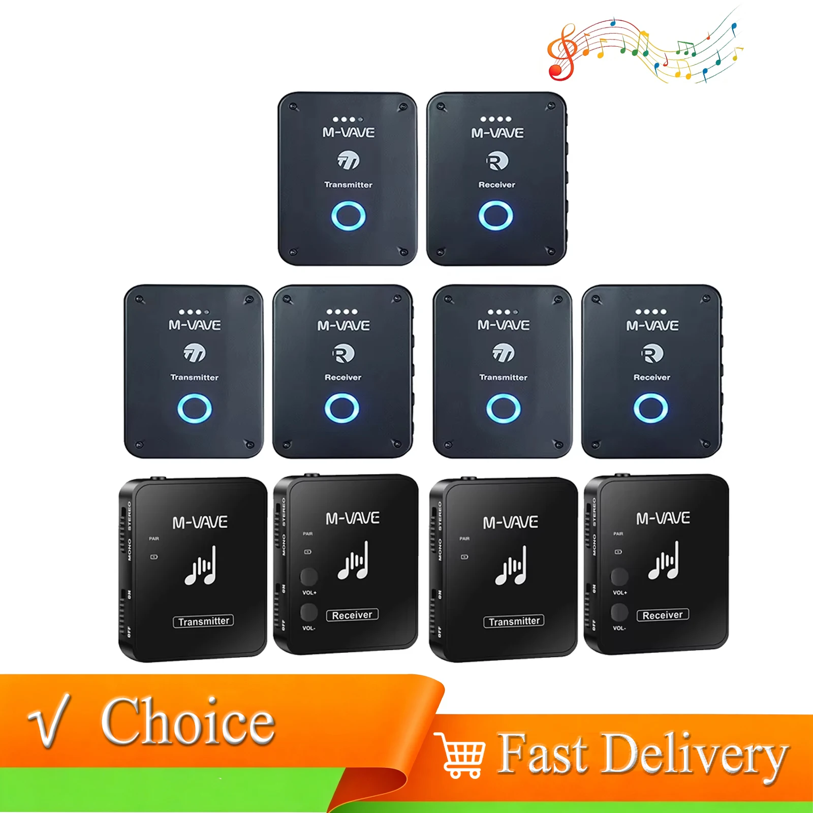 M-VAVE WP-9/10 Wireless System Ear Return Transmitter Receiver 2.4G Wireless System Earphone Monitor Rechargeable Function