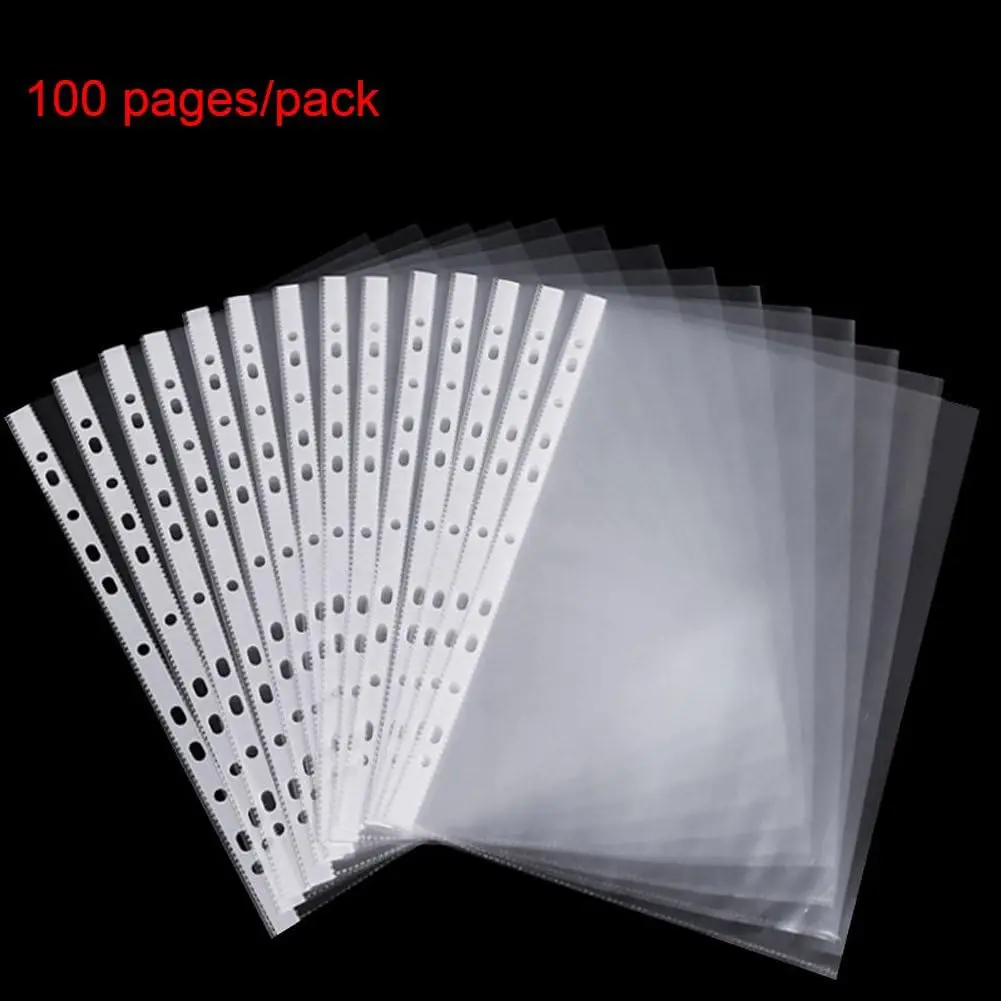 

100pcs A4 11 Holes Loose-leaf Document Paper Protective Sleeve Transparent Plastic Punched Pocket Folder File Pocket Sleeve Thin