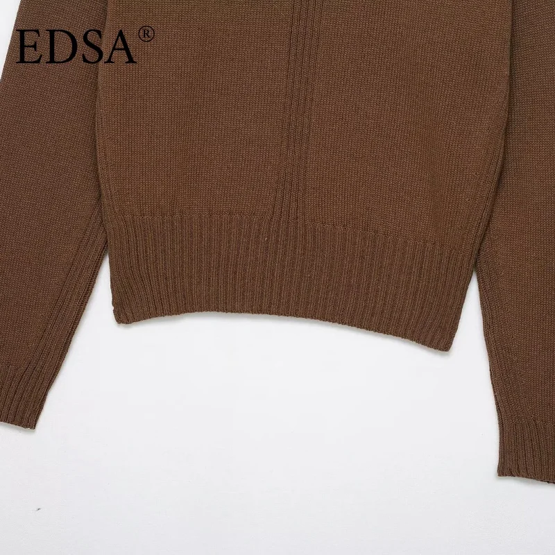 EDSA レディース V ネック ニット セーター 長袖 リブトリム 春秋 プルオーバー