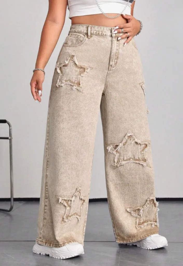 

American Sle Retro Star Embroidered High Waist Slim Straight Leg Floor Length Jeans Women's New 2025 Casual Waed Denim