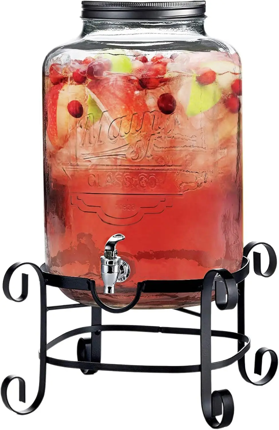 

3-Gallon Glass Beverage Dispenser with Metal Stand & Leak-Proof Spigot for Parties, Weddings, and Events