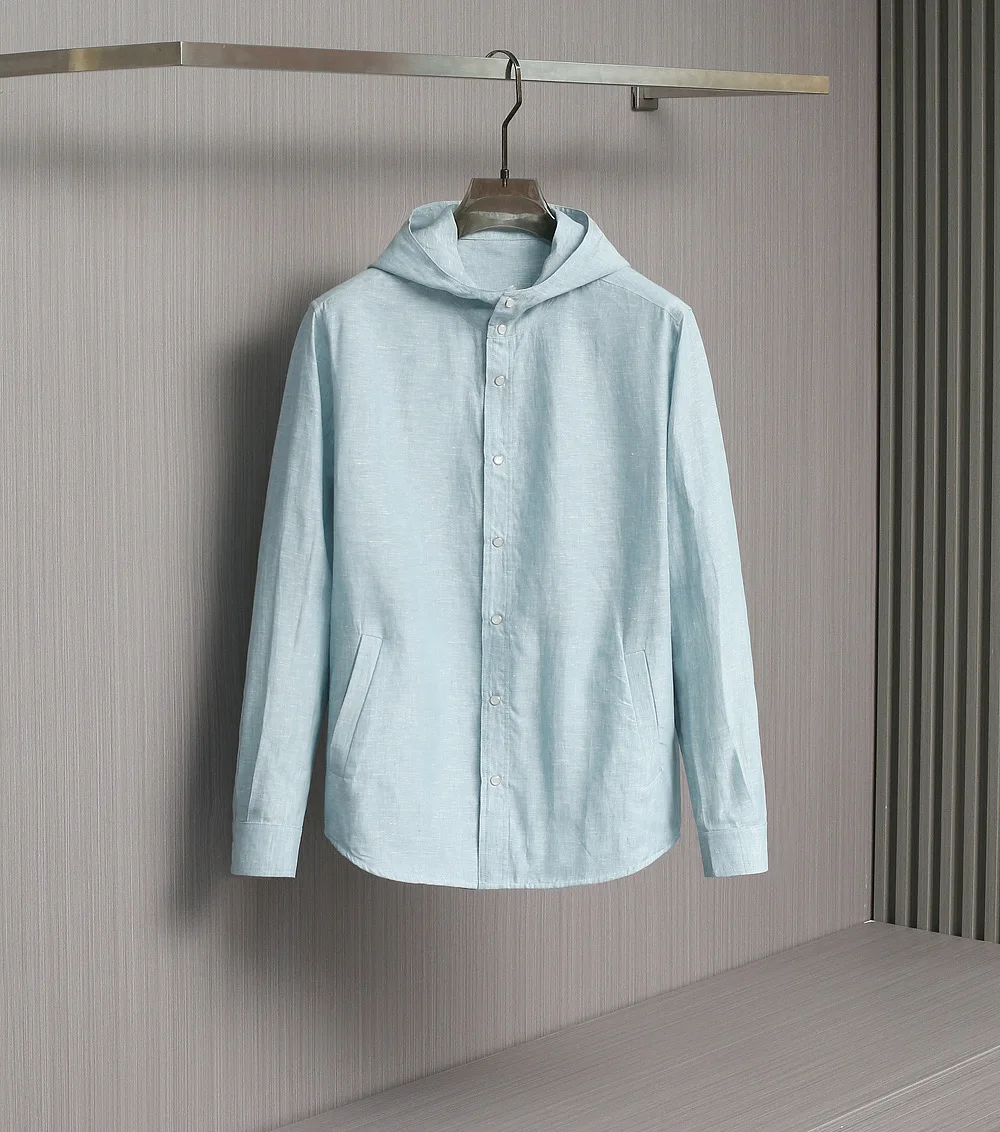 

SIJITONGDAMen's 2026 new sky blue pure linen hoodie hoodie design cleverly combines laziness and vitality size M-3XL