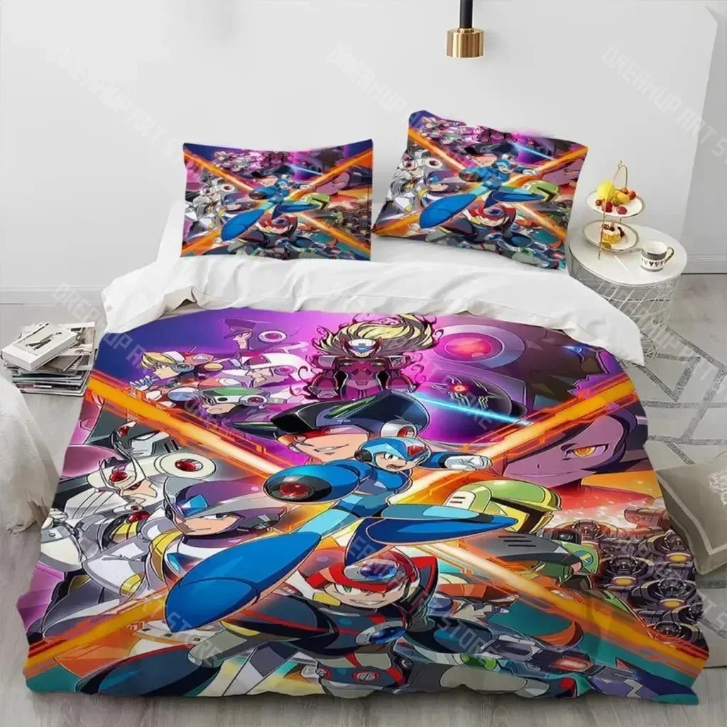 Exquisite 3D Print Rockman Megaman Game Cartoon Bedding Set Boys Girls Twin Queen Size Duvet Cover Pillowcase Bed Kids Adult