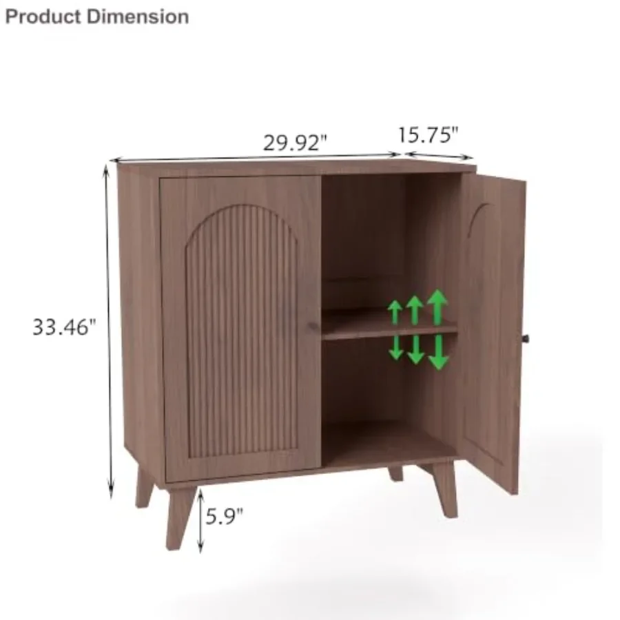 Sideboard Buffet Cabinet with Storage for Dining Room, Wood Finish, Walnut Brown, Ample Shelving and Concealed Compartments