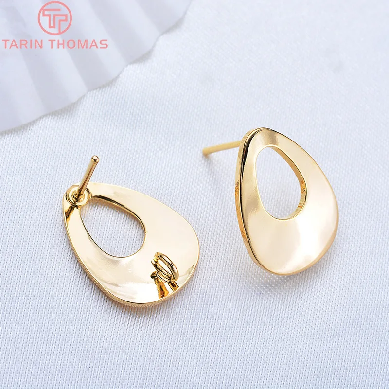 (2695)10PCS 12x17MM 24K Gold Color Plated Brass Hollow Drop Shaped Stud Earrings Diy Jewelry Findings Accessories wholesale