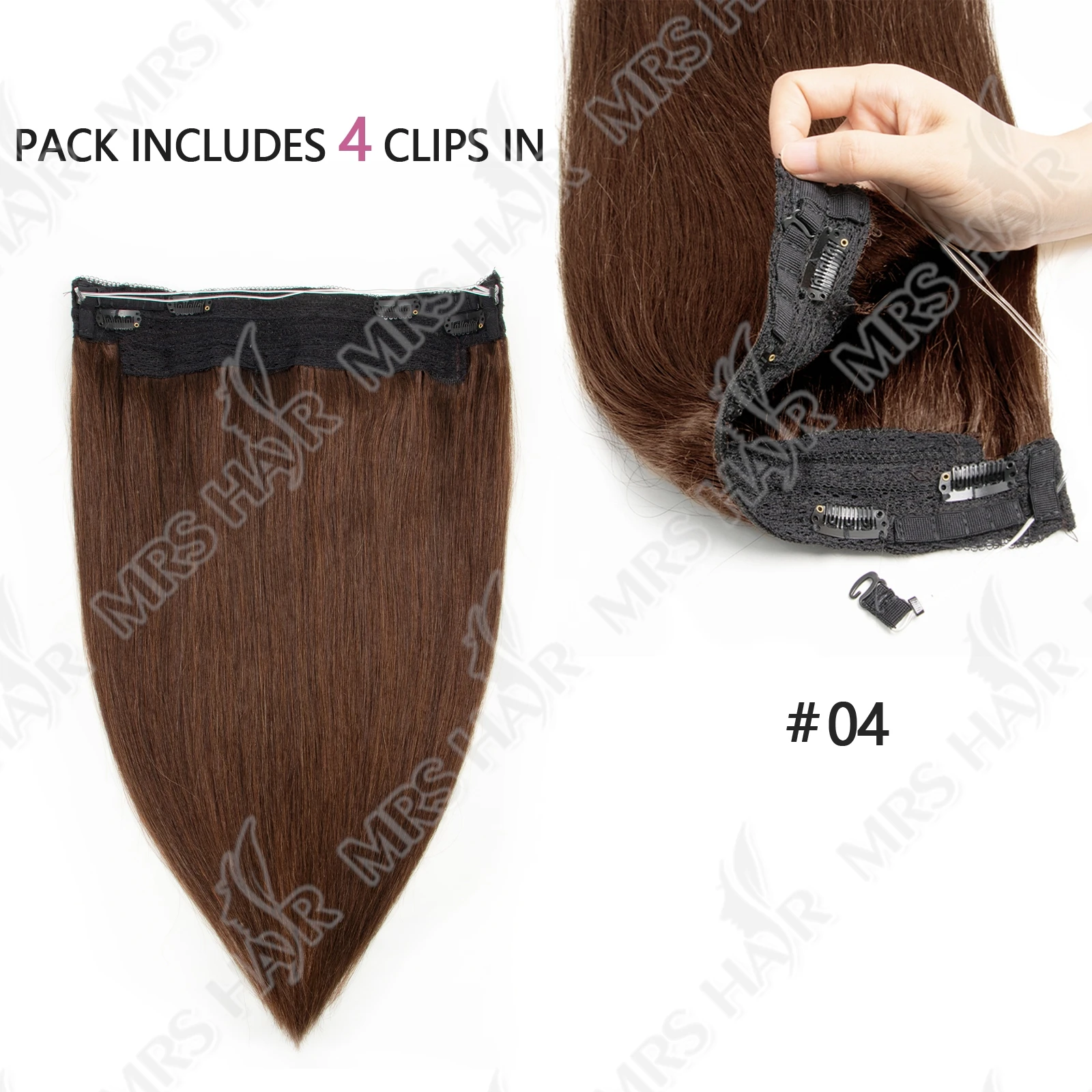 # 4 Estensioni dei capelli con filo di linea di pesce marrone scuro Clip invisibile nelle estensioni dei capelli umani 4 clip Capelli naturali reali 12-24 pollici