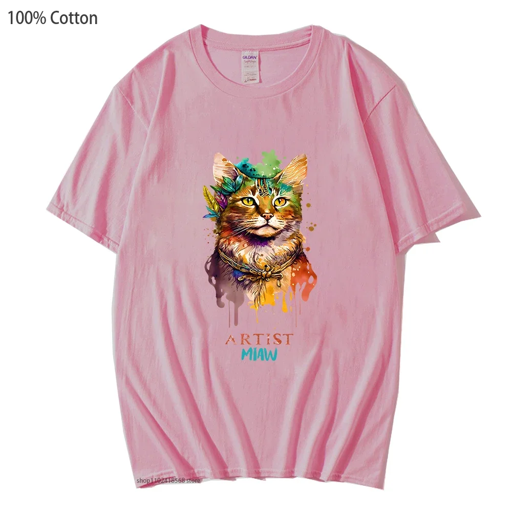 لطيف القط مياو قمصان للرجال الفنان تي شيرت أنيمي الملابس 100% القطن الصيف تيز الشارع الشهير النساء س الرقبة عادية Y2k للجنسين