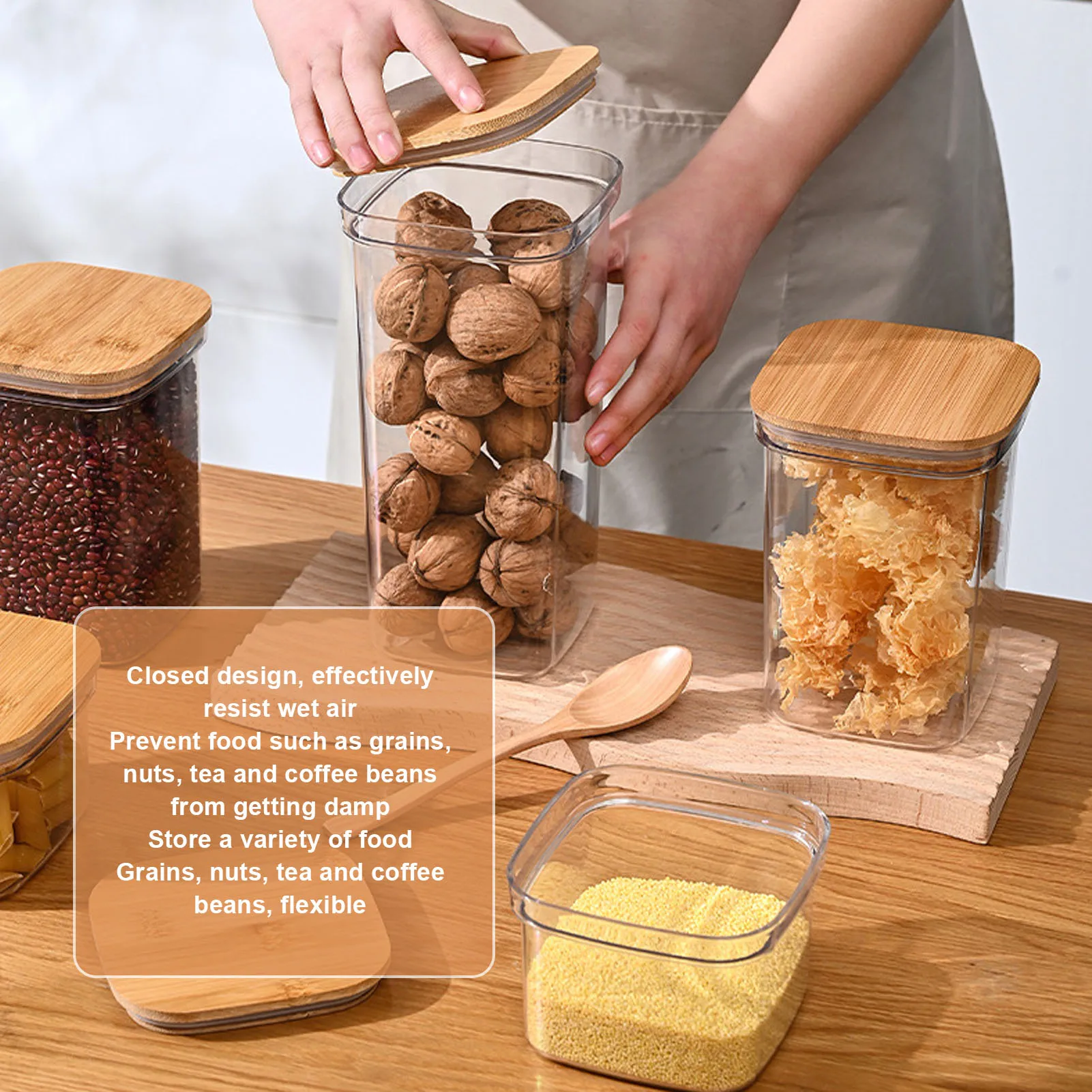 

Food Storage Plastic Jars Multi Functional Kitchen Clear Canisters Space Saving Airtight Flexible Closed for Tea