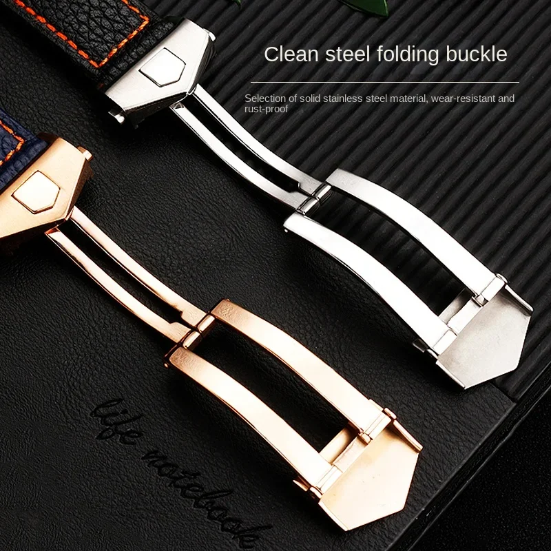 حزام ساعة من الجلد قابل للتنفس مع مشبك قابل للطي ، حزام من جلد البقر مطبوع ليتشي ، سوار رجالي ، علامة لـ Heuer ، MONACO ، CARRERA CAW211R/P ، 22