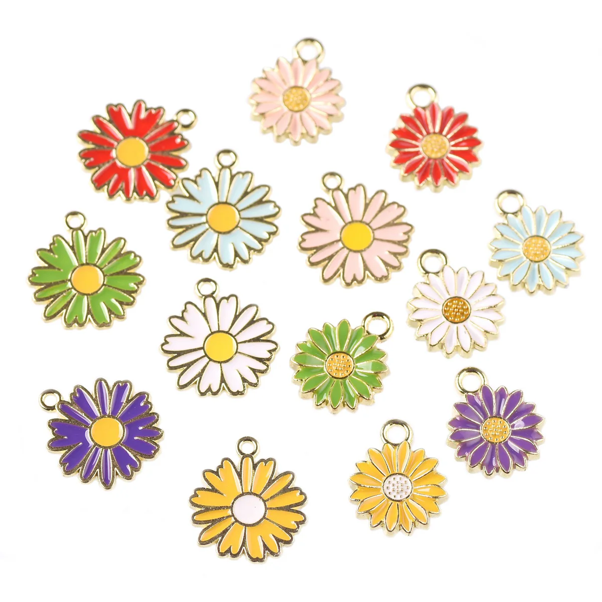 

5pcs 13mm 16mm Enameled Daisy Flower Charms Metal Pendants For Jewelry Making DIY Earrings Findings