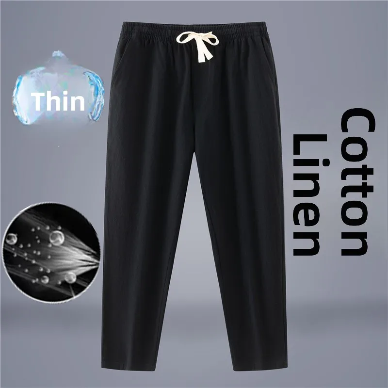 

New Chinese Sle Men's Cotton Linen Casual Pants Summer Thin Bla Loose Straight Wide Leg Pants Comfortable Breathable