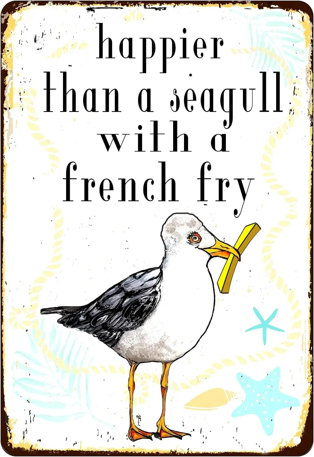 Seagull With French Fry - Great Lake House And Beach House Decor, Coastal Funny Wall Art, Bird Animal Nautical Prints,  Plaque T