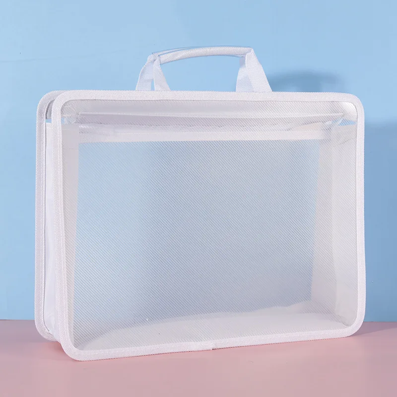 Transparent A4 Handbag Large Capacity Waterproof Documents Bag Student Multifunction Exam Paper File Folder Office School Bag