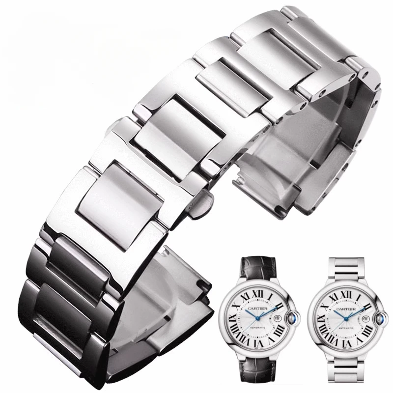 

Exquisite Convex Interface Watch Accessories for Cartier Ballon Bleu De Series Folding Buckle Solid Stainless Steel Watch Strap