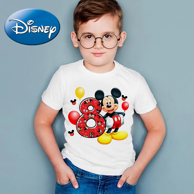 Mickey Mouse Tshirt Clothes Children Disney Birthday T-Shirt Cute Cartoon Boy Girl Short-Sleeve Tops Baby Show Tee Clothing Gift