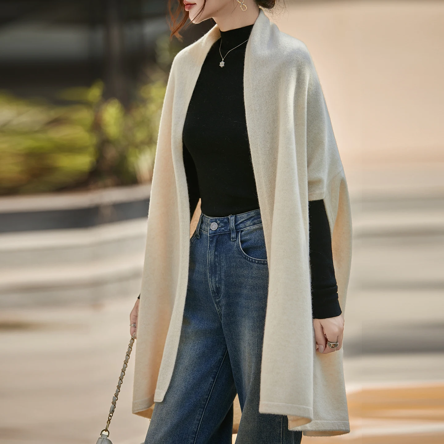 Premium Wool Cardigan Shawl Sweater Autumn Winter Women Soild Thickened Knitted Poncho Outwear Fashion Sense Of Relaxation