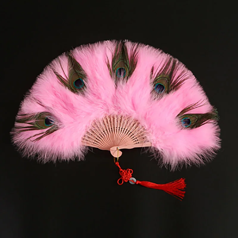 Peacock Feather Folding Hand Fan Classical Vintage 20s Costume Dancing Show Tea Party Wedding Decoration