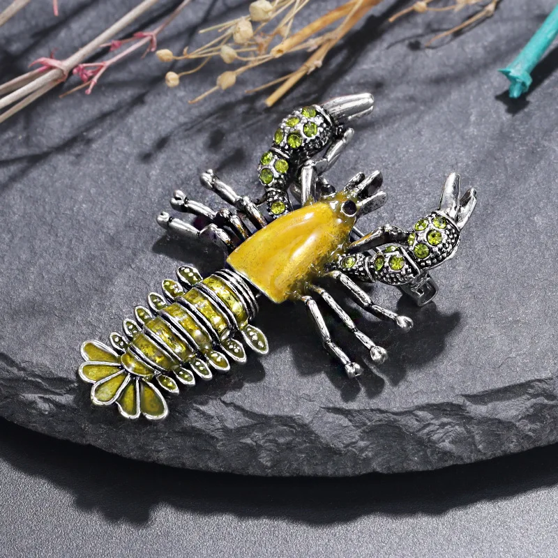 Broche de langosta Boston, Pin oscilable Flexible, aleación de pintura al óleo, ramillete, abrigo, fijación realista, accesorio de ropa para mujer