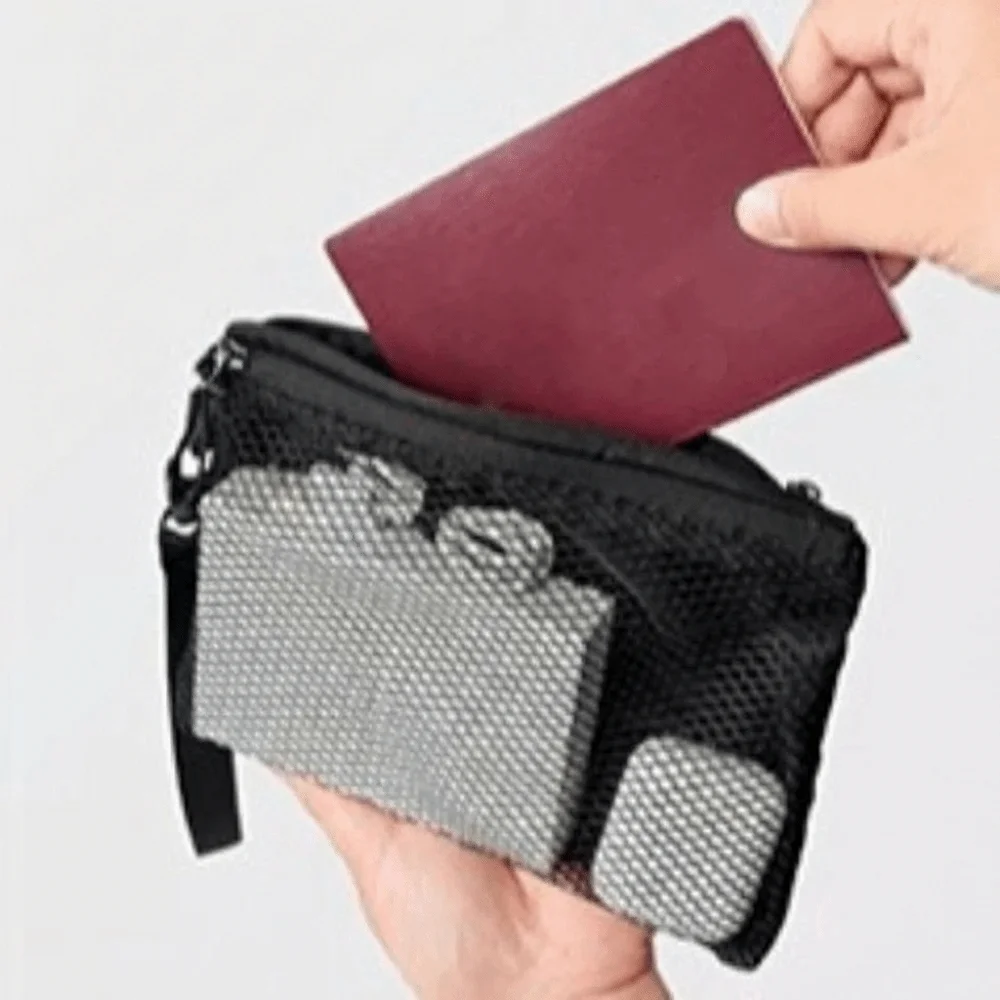 Fashion Lightweight Mesh Storage Bag Polyester With Zipper Toiletry Bag Multifunctional Solid Color Cosmetic Bag Makeup Storage