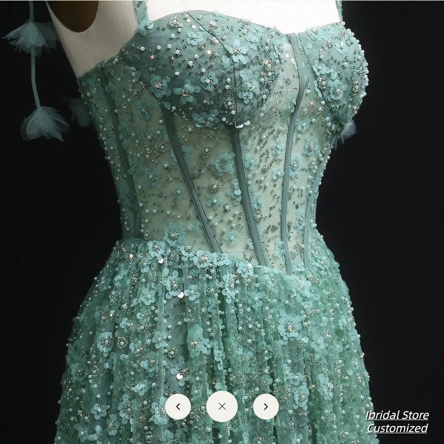 Customized  Appliques Spaghetti Strap Prom Dress A-line Sleeveless vestidos de noiva Floor-length Evening Dresses