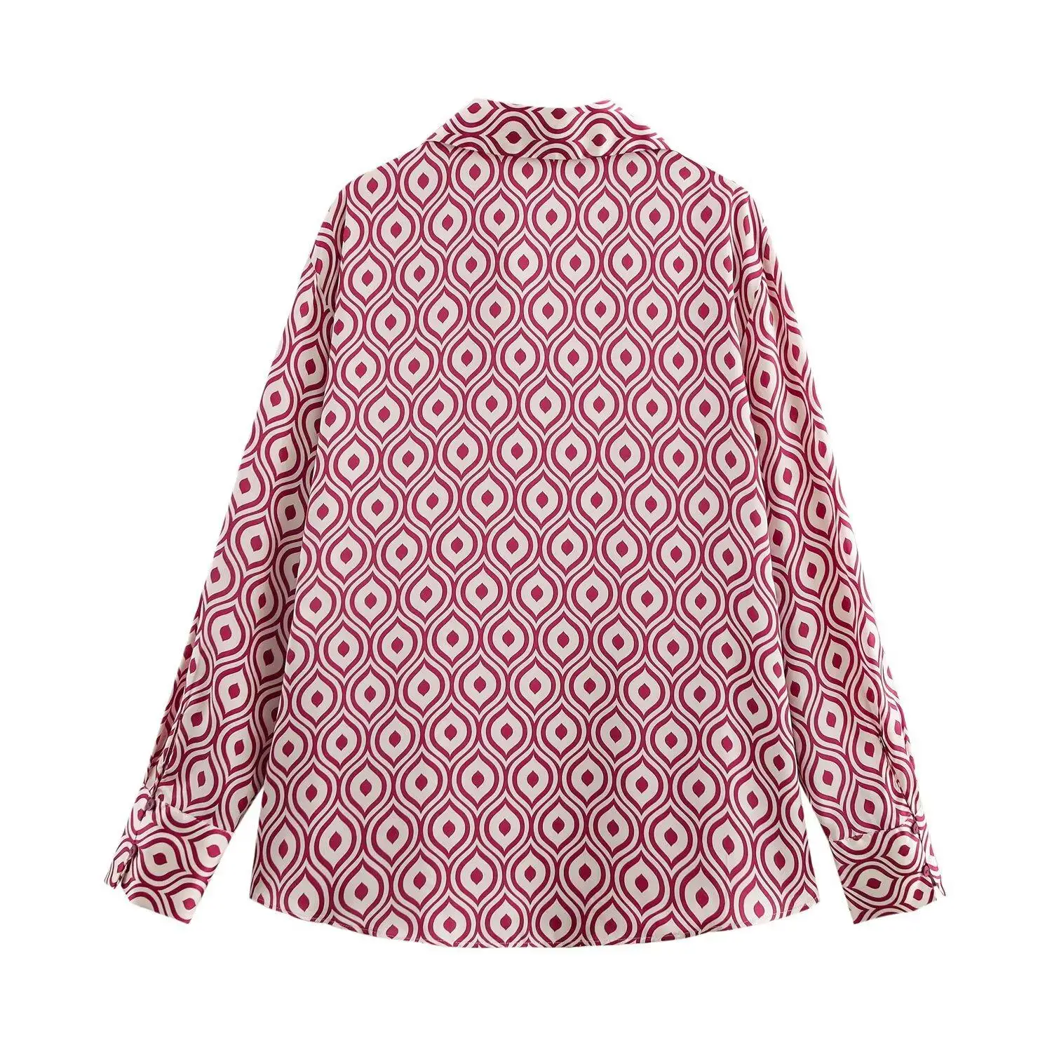 JNLEAOG 봄 신상 여성 스타일 실크 새틴 느낌 프린트 그래픽 셔츠 프렌치 스타일 루즈핏 긴팔 버튼업