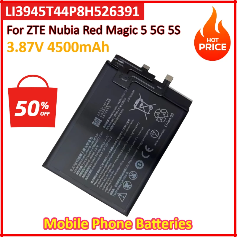 3.87V 4500mAh New NX659J LI3945T44P8H526391 Mobile Phone Battery For ZTE Nubia Red Magic 5 5G 5S Smartphone