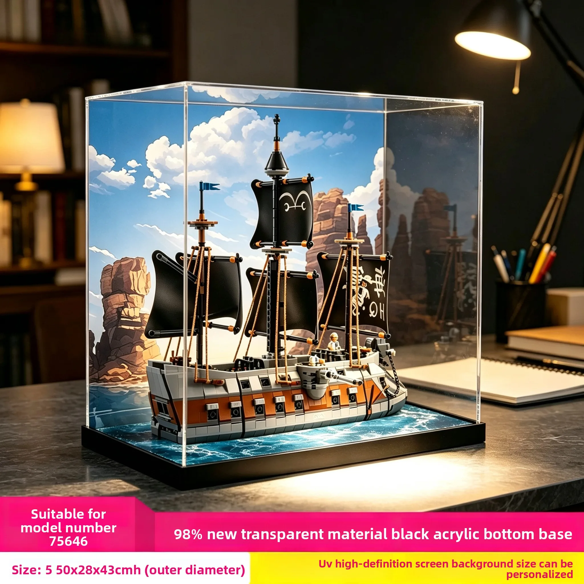 Vitrina de Acrílico para LEGO 75646, el Buque de Guerra de la Armada de Garp, Vitrina Transparente a Prueba de Polvo y de Alta Definición para Modelos de Bloques de Construcción