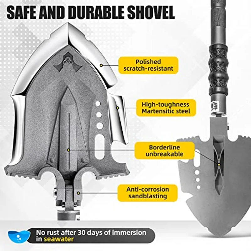 29 in 1 Tactical Shovel With Axe Knife Unbreakable Martensitic Steel Folding Survival  Camping Gear Shovel