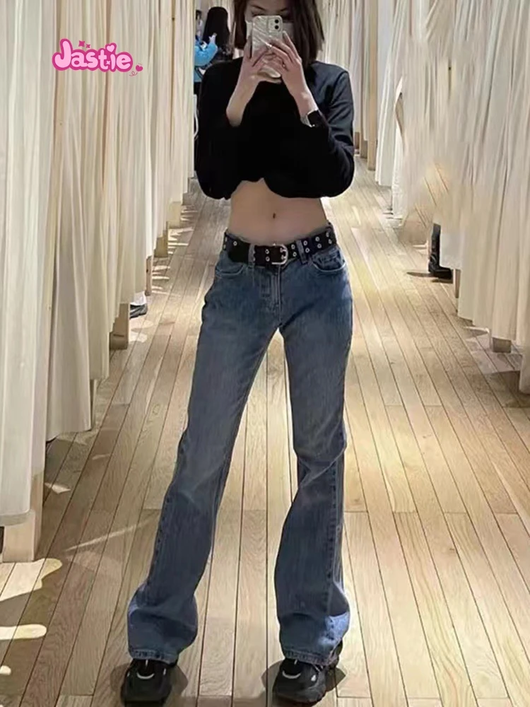 Versatile Women\'s Jeans Bootcut Pants 90\'S Jeans Women Streetwear Hot Girl Slim Trousers Low Waist Zipper Pocket Long Pants