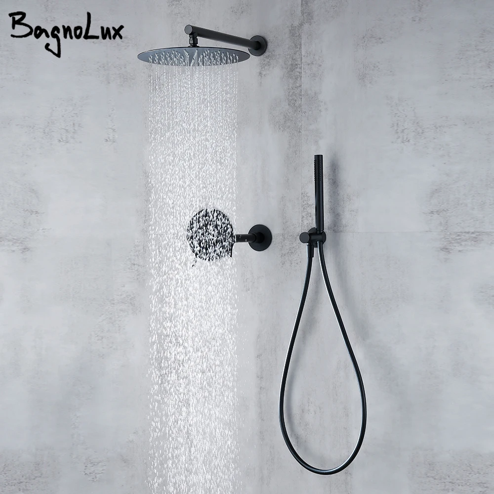 

Матовый черный смеситель для душа, 3 направления, настенный, 21 см, излив, смеситель для горячего и холодного душа, 8-16 дюймов, насадка для душа, набор для душа в ванной комнате