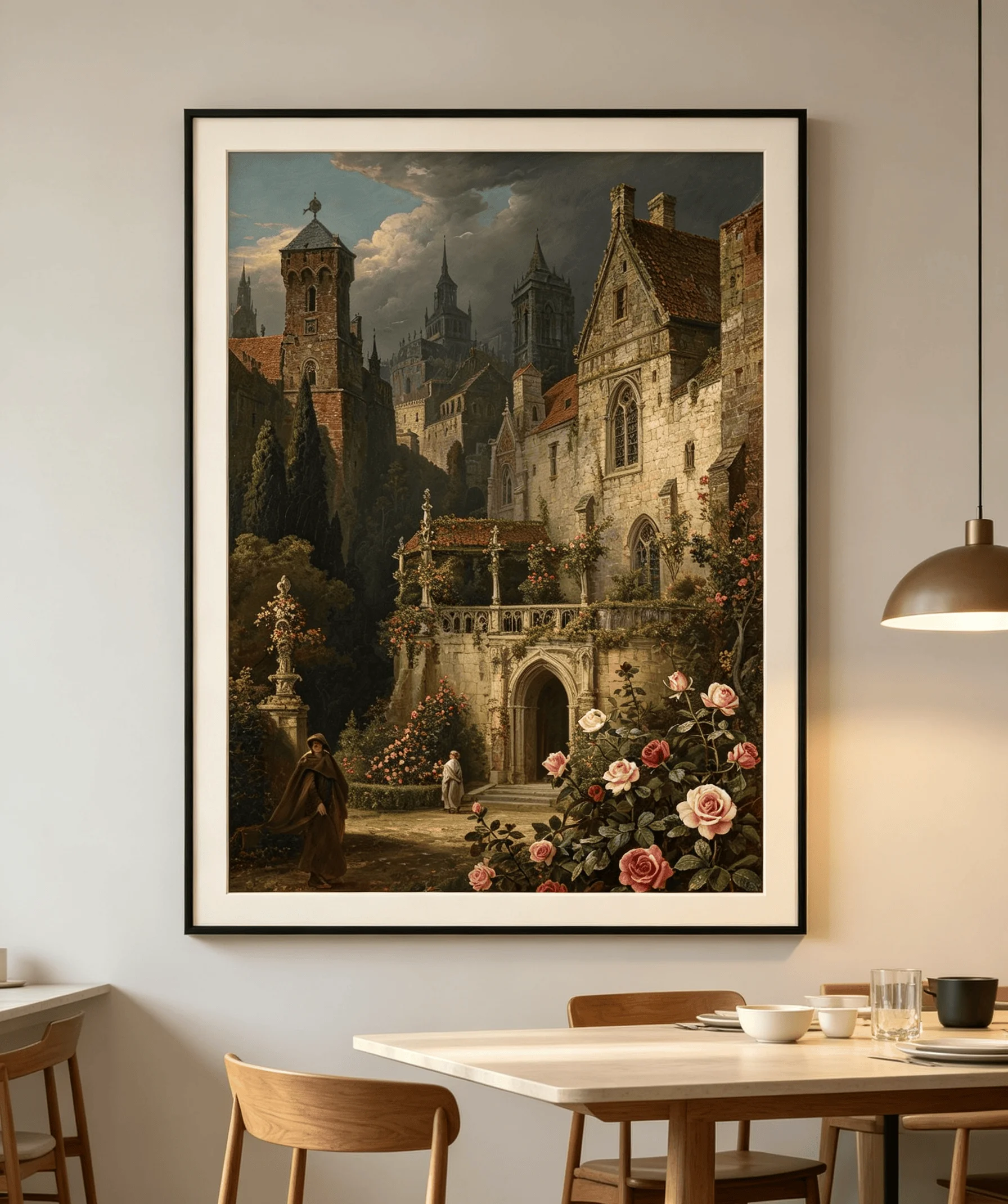 Folder Art Print Vintage Castle Rose Canvas Wall Art Gothic Building Landscape Decor for Living Room Unframed