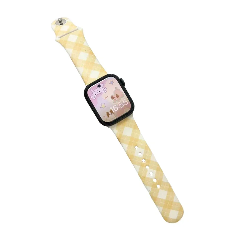 Ремешок силиконовый в клетку для Apple Watch Series 7 Correa 45 мм 41 49, женский спортивный браслет для Iwatch 9 8 6 SE 5 4 38 мм 40 мм 42 44