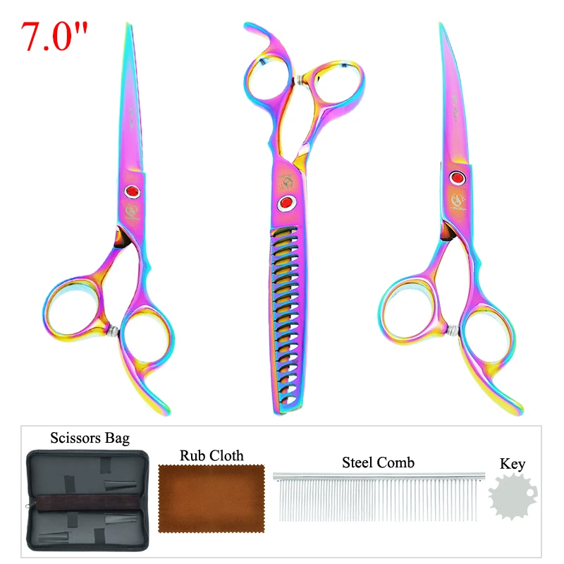 

7 inch Meisha Pet Hairdressing Scissors Set Dog Cutting Thinning Curved Grooming Shears Kit with Bag Animals Haircut Tool B0018A